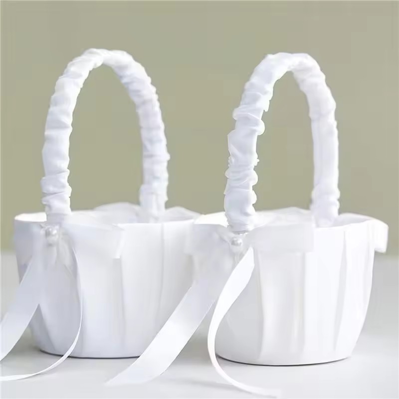 Wedding Hampers - Wedding White Satin Bow Flower basket